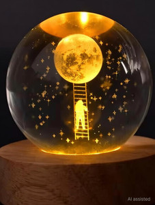 shopogenix 3d crystal ball lamp  night light with wooden base  moon landing style-l206 night lamp