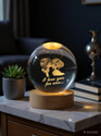 SHOPOGENIX 3D Lovers Crystal Ball Night Light,2.4 inch Glass Ball with Led Wood Base Lamp Night Lamp