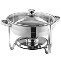 Shoppers Hub PNQ 3.5L SS Round Chafing Dish with Gel Based Heating Container & Transparent See Through Lid for Ideal Heavy Duty Use in Hotels,Caterings, Banquets, Buffets and Other Commercial Places.
