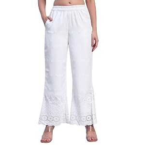 SHOPPING QUEEN Womens Cotton Embroidered Chikankari Palazzo