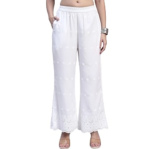 SHOPPING QUEEN Womens Cotton Embroidered Chikankari Palazzo