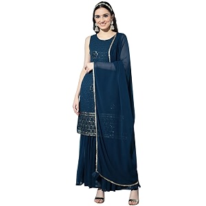 SHOPPING QUEEN Womens Georgette Embroidered Kurta and