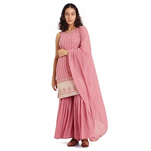 SHOPPING QUEEN Womens Georgette Straight Kurta Sharara