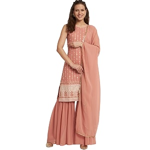 SHOPPING QUEEN Womens Georgette Straight Kurta Sharara