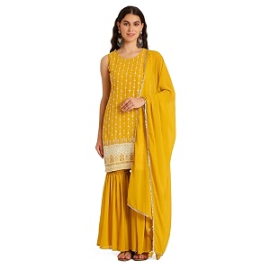 SHOPPING QUEEN Womens Georgette Straight Kurta Sharara