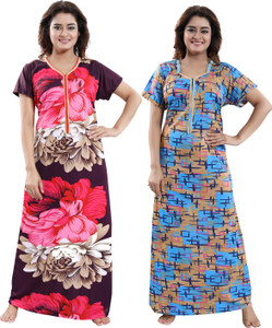 shopping station pack of 2 women nighty blue beige purple