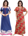SHOPPING STATION Pack of 2 Women Nighty (Blue, Red, Beige)