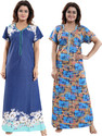 SHOPPING STATION Pack of 2 Women Nighty (Blue, Beige)