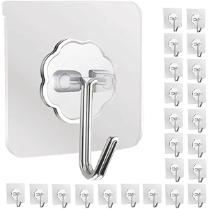 shoppofobix adhesive hooks 132lbmax heavy duty self adhesive hooks transparent waterproof and oilproof wall hooks for kitchen bathroom shower door outdoor transparent 5