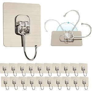 shoppofobix adhesive hooks 132lbmax heavy duty self adhesive hooks transparent waterproof and oilproof wall hooks for kitchen bathroom shower door outdoor big golden 15