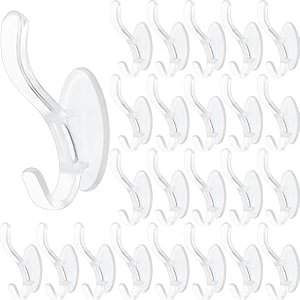 shoppofobix adhesive hooks 132lbmax heavy duty self adhesive hooks transparent waterproof and oilproof wall hooks for kitchen bathroom shower door outdoor 2 in 1 transparent 15