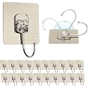 SHOPPOFOBIX Adhesive Hooks 13.2LB(Max) Heavy Duty Self Adhesive Hooks Transparent Waterproof and Oilproof Wall Hooks for Kitchen Bathroom Shower Door Outdoor (Big Golden, 15)