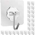 SHOPPOFOBIX Adhesive Hooks 13.2LB(Max) Heavy Duty Self Adhesive Hooks Transparent Waterproof and Oilproof Wall Hooks for Kitchen Bathroom Shower Door Outdoor (Transparent, 20)
