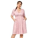 ShopWonder Plus Size Dress Women's V Neck A-Line Knee Length Wrap Swing Dresses Plus Size A Line Party Mini Dress