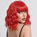 Ucubb Short Bob Wavy Wig with Bangs for Women Loose Curly Wig