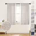 Short Linen Curtains 45 Inch Length for Kitchen Cafe Window Bathroom 2 Panels Set Back Tab Pocket Farmhouse Boho Light Filter Semi Sheer Linen Blend Curtains for Small Window, 50"x 45"