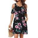 Short/Long Sleeve Women's Cold Shoulder Dress with Pockets Casual Swing T-Shirt Dresses