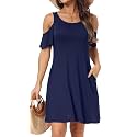 Short/Long Sleeve Women's Cold Shoulder Dress with Pockets Casual Swing T-Shirt Dresses