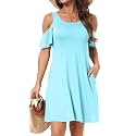 Short/Long Sleeve Women's Cold Shoulder Dress with Pockets Casual Swing T-Shirt Dresses