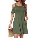 Short/Long Sleeve Women's Cold Shoulder Dress with Pockets Casual Swing T-Shirt Dresses