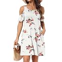 Short/Long Sleeve Women's Cold Shoulder Dress with Pockets Casual Swing T-Shirt Dresses