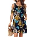 Short/Long Sleeve Women's Cold Shoulder Dress with Pockets Casual Swing T-Shirt Dresses