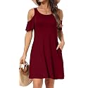Short/Long Sleeve Women's Cold Shoulder Dress with Pockets Casual Swing T-Shirt Dresses