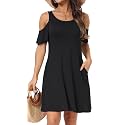 Short/Long Sleeve Women's Cold Shoulder Dress with Pockets Casual Swing T-Shirt Dresses