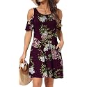 Short/Long Sleeve Women's Cold Shoulder Dress with Pockets Casual Swing T-Shirt Dresses
