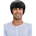 Short Mushroom Wig for Men - Synthetic 60s Bowl Cut Wigs for Anime Movie Music Costume Halloween Cosplay Party (Black) - High-Temperature Fiber - 5.9 Inches
