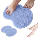 Shower Foot Scrubber Mat, 2025 New Foot Back Cleaning Pad Back Washer with Non-Slip Suction Cups, Wall Mounted Exfoliating Bath Wash Pad for Men and Women (Blue)