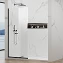 Shower Glass Wall Panel 34" W x 74" H, 3/8" (10mm) Tempered Glass, Half Frameless Fixed Shower Screen, Single Panel with Double-Sided Easy-Clean Coating - Matte Black