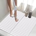 Shower Mat Non-Slip Bath Mat for Tub and Shower Stall,200+ Suction Cups with Drain Holes, Quick Dry Machine Washable, Extra Grip for Stand Up Showers, Bathroom Essentials 24x24 Inch (White)