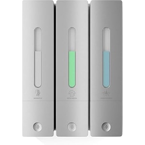shower soap dispenser bathroom set shampoo conditioner body wash dispenser wall mounted shower shampoo dispenser 3 chamber no drill for home star hotel 3 x 400ml silver
