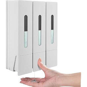 shower soap dispenser bathroom set shampoo conditioner body wash dispenser wall mounted shower shampoo dispenser 3 chamber no drill for home star hotel 3 x 400ml white