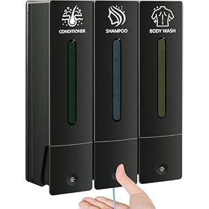 shower soap dispenser bathroom set shampoo conditioner body wash dispenser wall mounted shower shampoo dispenser 3 chamber no drill for home star hotel 3 x 400ml black