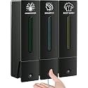 Shower Soap Dispenser Bathroom Set Shampoo Conditioner Body Wash Dispenser Wall Mounted Shower Shampoo Dispenser 3 Chamber No Drill for Home Star Hotel 3 x 400ml (Black)
