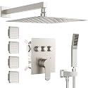 Shower System with Body Jets, Bostingner Shower Faucet Set 12" Rain Shower Head with Handheld Spray, Can Use at Same Time, 3 Way Push Button Diverter Shower Set Complete, Brushed Nickel