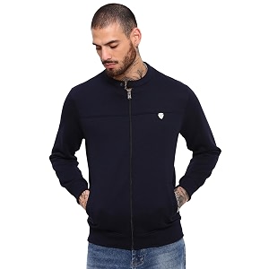 SHOWOFFFF Men Solid Front-Open Sweatshirt Mandarin