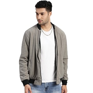 SHOWOFFFF Men Solid Bomber Jacket Mandarin