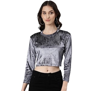 SHOWOFFFF Women Shimmer Casual Top Round