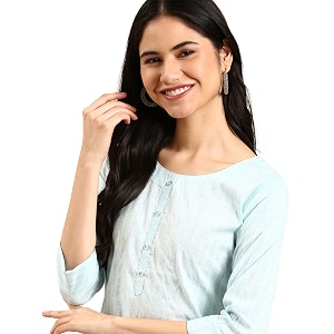 SHOWOFFFF Women Woven Design Straight Ethnic Kurta