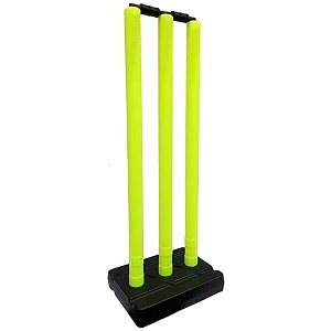 shredz set of 3 heavy durable plastic wicket stumps with bails floro - perfect for cricket practice and casual games plastic wicket set easy to set up and take down
