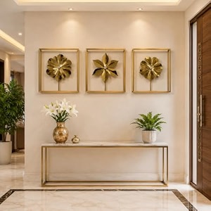 shree 39o39 green tech - big decorative handcrafted floral metal wall hanging set of 3 gold flower wall art for home living room bedroom dining room 16 x 16 inch