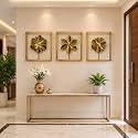 SHREE 'O' GREEN TECH - Big Decorative Handcrafted Floral Metal Wall Hanging Set of 3 Gold Flower Wall Art for Home Living Room Bedroom Dining Room (16 x 16 Inch)