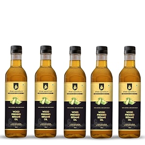 shree aanantam cold pressed sesame gingelly oil - 1liter x 5  bottle  kolhukacchi ghanichekku  gingelly oil  natural  chemical-free  wood pressed sesame oil for cooking - 1l pack of 5