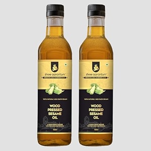 shree aanantam cold pressed sesame gingelly oil - 1liter x 2  bottle  kolhukacchi ghanichekku  gingelly oil  natural  chemical-free  wood pressed sesame oil for cooking - 1l pack of 2