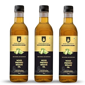 shree aanantam wood pressed sesame oil - 3x1l  bottle  kolhukacchi ghanichekku  gingelly oil  natural  chemical-free  cold pressed til tel for cooking