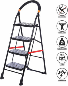 shree enterprises by shree shree black heavy folding ladder with wide steps for home and office 4 steps steel plastic ladder