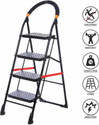 Shree Enterprises by Shree Shree Black Heavy Folding Ladder with Wide Steps for Home and Office (4 Steps) Steel, Plastic Ladder